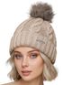 Damen Strickmütze mit Fleecefutter und Kunstfell Bommel Zopfmuster Grobstrick Wintermütze Bommelmütze Model 2207 Neverless®preview