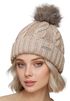 Damen Strickmütze mit Fleecefutter und Kunstfell Bommel Zopfmuster Grobstrick Wintermütze Bommelmütze Model 2207 Neverless®preview