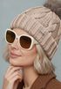 Damen Strickmütze mit Fleecefutter und Kunstfell Bommel Zopfmuster Grobstrick Wintermütze Bommelmütze Model 2207 Neverless®preview