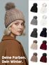 Damen Strickmütze mit Fleecefutter und Kunstfell Bommel Zopfmuster Grobstrick Wintermütze Bommelmütze Model 2207 Neverless®preview