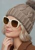 Damen Strickmütze mit Fleecefutter und Kunstfell Bommel Zopfmuster Grobstrick Wintermütze Bommelmütze Model 2207 Neverless®preview