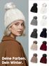 Damen Strickmütze mit Fleecefutter und Kunstfell Bommel Zopfmuster Grobstrick Wintermütze Bommelmütze Model 2207 Neverless®preview