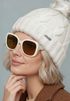 Damen Strickmütze mit Fleecefutter und Kunstfell Bommel Zopfmuster Grobstrick Wintermütze Bommelmütze Model 2207 Neverless®preview