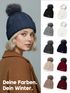 Damen Strickmütze mit Fleecefutter und Kunstfell Bommel Zopfmuster Grobstrick Wintermütze Bommelmütze Model 2207 Neverless®preview