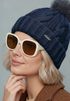 Damen Strickmütze mit Fleecefutter und Kunstfell Bommel Zopfmuster Grobstrick Wintermütze Bommelmütze Model 2207 Neverless®preview