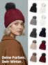 Damen Strickmütze mit Fleecefutter und Kunstfell Bommel Zopfmuster Grobstrick Wintermütze Bommelmütze Model 2207 Neverless®preview