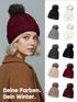 Damen Strickmütze mit Fleecefutter und Kunstfell Bommel Zopfmuster Grobstrick Wintermütze Bommelmütze Model 2207 Neverless®preview