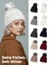 Damen Strickmütze mit Fleecefutter und Kunstfell Bommel Zopfmuster Grobstrick Wintermütze Bommelmütze Model 2207 Neverless®preview