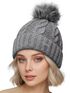 Damen Strickmütze mit Fleecefutter und Kunstfell Bommel Zopfmuster Grobstrick Wintermütze Bommelmütze Neverless®preview