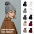 Damen Strickmütze mit Fleecefutter und Kunstfell Bommel Zopfmuster Grobstrick Wintermütze Bommelmütze Neverless®preview