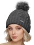Damen Strickmütze mit Fleecefutter und Kunstfell Bommel Zopfmuster Grobstrick Wintermütze Bommelmütze Neverless®preview