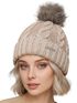 Damen Strickmütze mit Fleecefutter und Kunstfell Bommel Zopfmuster Grobstrick Wintermütze Bommelmütze Neverless®preview