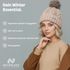 Damen Strickmütze mit Fleecefutter und Kunstfell Bommel Zopfmuster Grobstrick Wintermütze Bommelmütze Neverless®preview