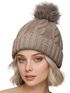 Damen Strickmütze mit Fleecefutter und Kunstfell Bommel Zopfmuster Grobstrick Wintermütze Bommelmütze Neverless®preview