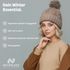 Damen Strickmütze mit Fleecefutter und Kunstfell Bommel Zopfmuster Grobstrick Wintermütze Bommelmütze Neverless®preview