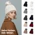 Damen Strickmütze mit Fleecefutter und Kunstfell Bommel Zopfmuster Grobstrick Wintermütze Bommelmütze Neverless®preview