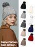 Damen Strickmütze mit Pompom Zopfstrickmuster Bommelmütze gefüttert mit Fleece Wintermütze Model 1979 Neverless®preview