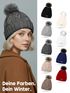 Damen Strickmütze mit Pompom Zopfstrickmuster Bommelmütze gefüttert mit Fleece Wintermütze Model 1979 Neverless®preview