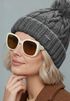 Damen Strickmütze mit Pompom Zopfstrickmuster Bommelmütze gefüttert mit Fleece Wintermütze Model 1979 Neverless®preview