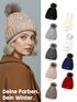 Damen Strickmütze mit Pompom Zopfstrickmuster Bommelmütze gefüttert mit Fleece Wintermütze Model 1979 Neverless®preview