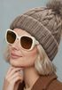 Damen Strickmütze mit Pompom Zopfstrickmuster Bommelmütze gefüttert mit Fleece Wintermütze Model 1979 Neverless®preview