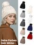 Damen Strickmütze mit Pompom Zopfstrickmuster Bommelmütze gefüttert mit Fleece Wintermütze Model 1979 Neverless®preview