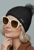 Damen Strickmütze Perlstrickmuster Pudelmütze Wintermütze ohne Umschlag mit Fleecefutter und Kunstfellbommel Model 1978 Neverless®preview