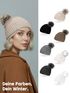 Damen Strickmütze Perlstrickmuster Pudelmütze Wintermütze ohne Umschlag mit Fleecefutter und Kunstfellbommel Model 1978 Neverless®preview