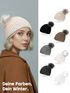 Damen Strickmütze Perlstrickmuster Pudelmütze Wintermütze ohne Umschlag mit Fleecefutter und Kunstfellbommel Model 1978 Neverless®preview