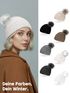 Damen Strickmütze Perlstrickmuster Pudelmütze Wintermütze ohne Umschlag mit Fleecefutter und Kunstfellbommel Model 1978 Neverless®preview