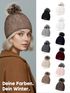 Damen Strickmütze Zopfmuster Fleccefutter Bommelmütze Pudelmütze Wintermütze Accessoires Herbst Winter Model 2213 Neverless®preview