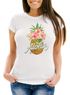 Damen T-Shirt Ananas Aloha Hawaii Blumen Pineapple Tropical Summer Jungle Paradise Hummingbird Slim Fit tailliert Baumwolle Neverless®preview