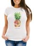 Damen T-Shirt Ananas Blumen Pineapple Flowers Tropical Summer Paradise Slim Fit tailliert Baumwolle Neverless®preview