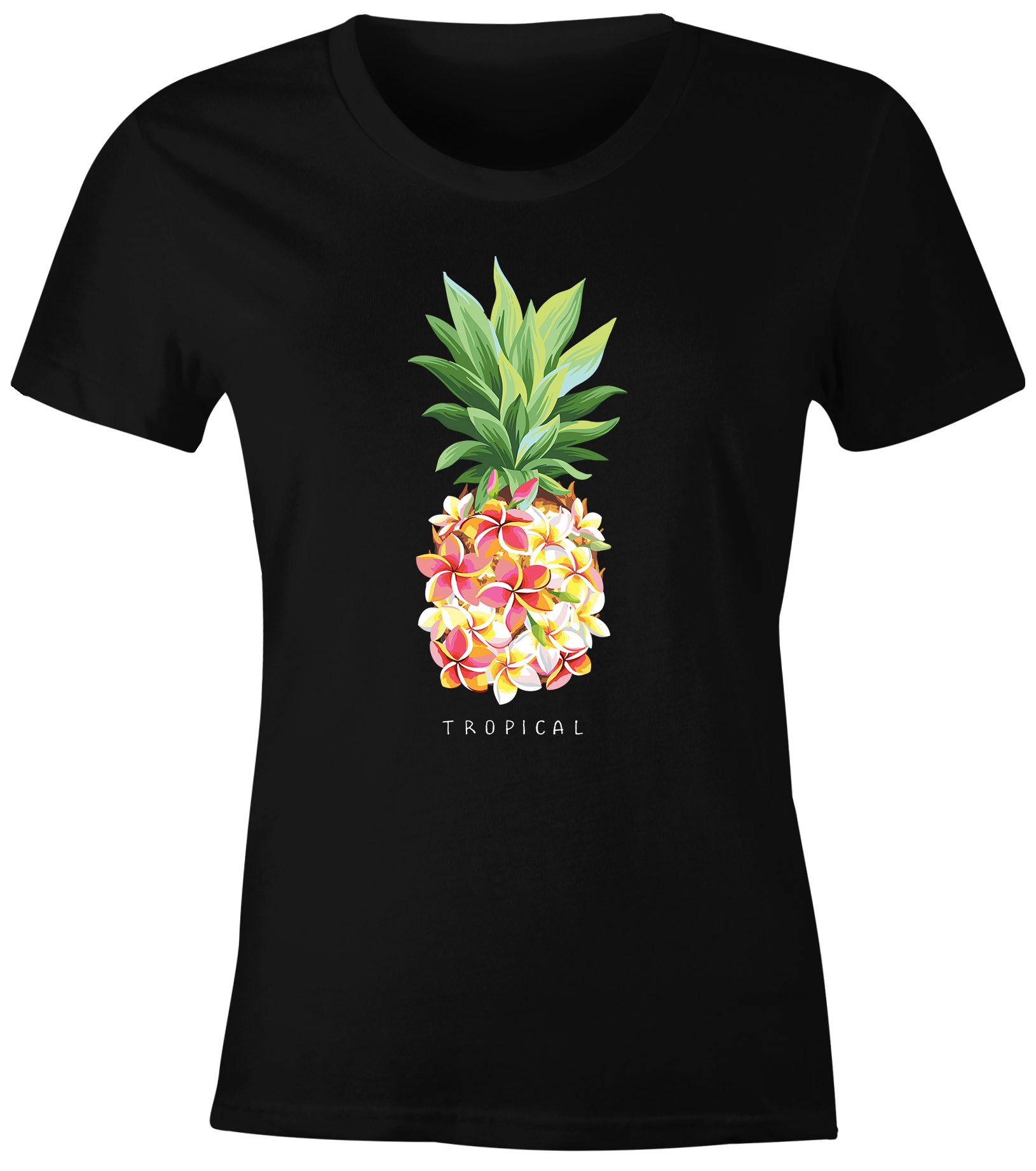 Damen T-Shirt Ananas Blumen Pineapple Flowers Tropical Summer Paradise ...