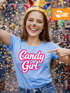 Damen T-Shirt - Candygirl - Fasching Karneval Kostüm-Ersatz Verkleidung Last Minute Kostüm Funshirt Slim Fit Moonworks®preview