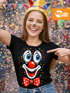 Damen T-Shirt - Clown Print Aufdruck - Fasching Karneval Ersatz Verkleidung Last Minute Kostüm Funshirt Slim Fit Moonworks®preview