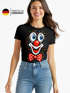 Damen T-Shirt - Clown Print Aufdruck - Fasching Karneval Ersatz Verkleidung Last Minute Kostüm Funshirt Slim Fit Moonworks®preview