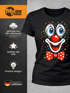 Damen T-Shirt - Clown Print Aufdruck - Fasching Karneval Ersatz Verkleidung Last Minute Kostüm Funshirt Slim Fit Moonworks®preview