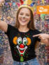 Damen T-Shirt - Clownsgesicht- Fasching Karneval Ersatz Verkleidung Last Minute Kostüm Clown Funshirt Slim Fit Moonworks®preview