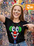 Damen T-Shirt - Clownsgesicht- Fasching Karneval Ersatz Verkleidung Last Minute Kostüm Clown Funshirt Slim Fit Moonworks®preview