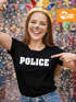 Damen T-Shirt Fasching Police Polizei Polizistin Faschings-Shirt Kostüm Verkleidung Karneval Fun-Shirt Slim Fit Moonworks®preview