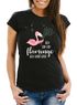 Damen T-Shirt Flamingo Ich bin ein Flamingo ich darf das Spruch Pusteblume Slim Fit tailliert Baumwolle Moonworks®preview