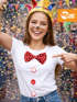 Damen T-Shirt Fliege Knöpfe Schleife Clown Fasching Fastnacht Karneval Kostüm Slim Fit Moonworks®preview