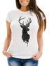 Damen T-Shirt Hirsch Geweih Kopf Deer Watercolor Polygon Tier Slim Fit Neverlesspreview