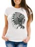 Damen T-Shirt Indianer Federn Häuptling Totenkopf Skull Feather Neverless®preview
