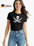 Damen T-Shirt Kostüm Pirat Piratin Verkleidung Skull Jolly Roger Calico Fasching Fun-Shirt Slim Fit Moonworks®preview