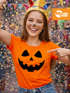 Damen T-Shirt Kürbis Halloween Party Kostüm Fasching Herbst Frauen Fun-Shirt lustig Moonworks®preview