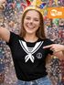 Damen T-Shirt Matrose Matrosin Sailor Fasching Fastnacht Kostüm Karneval Verkleidung lustig Slim Fit Moonworks®preview
