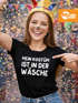 Damen T-Shirt Mein Kostüm ist in der Wäsche Spruch Fasching Karneval lustig Fun-Shirt Slim Fit Moonworks®preview