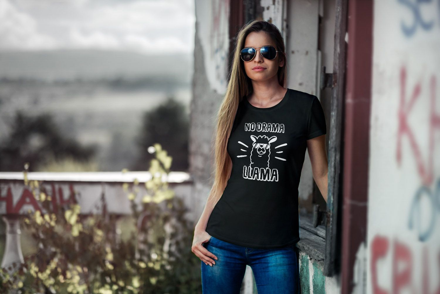 Damen T-Shirt No drama Llama Lama Spruch Sprüche Quote Damen T-Shirt No drama Llama Lama Spruch Sprüche Quote